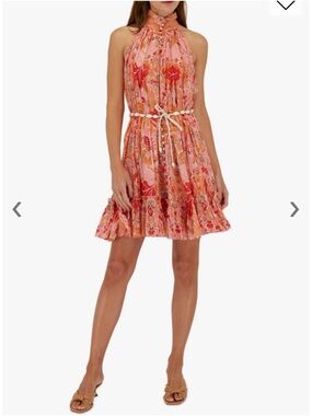 Zimmermann Violet Short Halter Mini Dress Women's Size 3 Coral Floral Lined